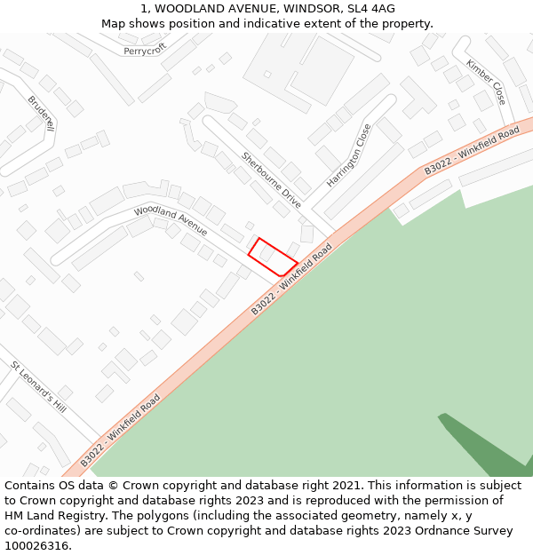 1, WOODLAND AVENUE, WINDSOR, SL4 4AG: Location map and indicative extent of plot