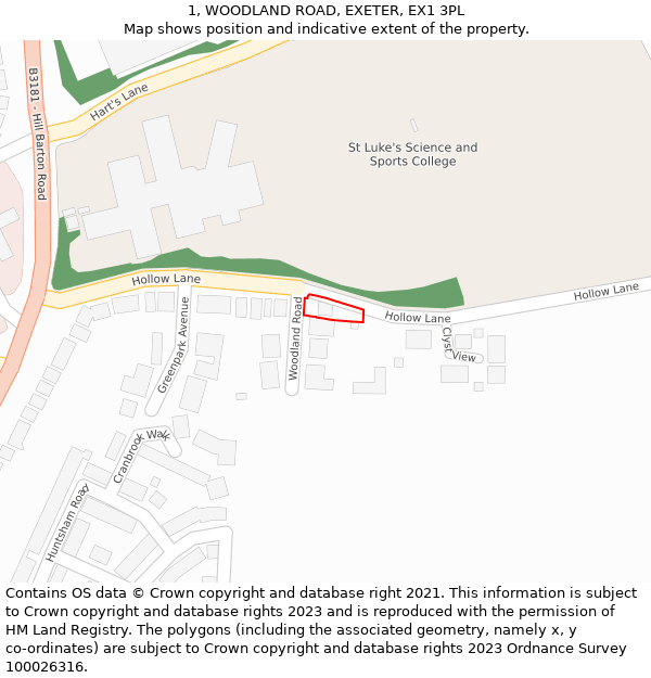 1, WOODLAND ROAD, EXETER, EX1 3PL: Location map and indicative extent of plot