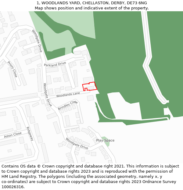 1, WOODLANDS YARD, CHELLASTON, DERBY, DE73 6NG: Location map and indicative extent of plot