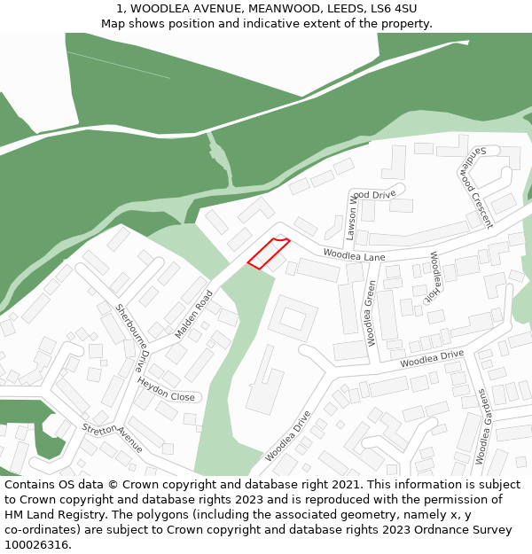 1, WOODLEA AVENUE, MEANWOOD, LEEDS, LS6 4SU: Location map and indicative extent of plot