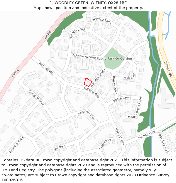 1, WOODLEY GREEN, WITNEY, OX28 1BE: Location map and indicative extent of plot