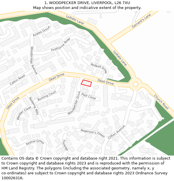 1, WOODPECKER DRIVE, LIVERPOOL, L26 7XU: Location map and indicative extent of plot