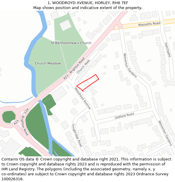 1, WOODROYD AVENUE, HORLEY, RH6 7EF: Location map and indicative extent of plot