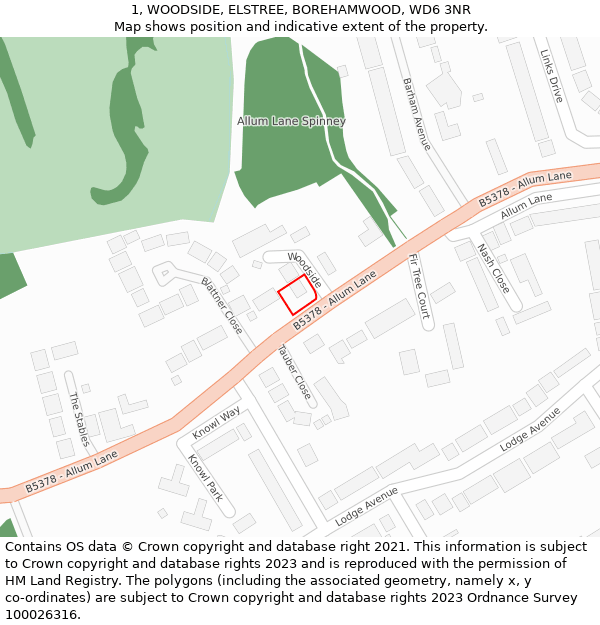 1, WOODSIDE, ELSTREE, BOREHAMWOOD, WD6 3NR: Location map and indicative extent of plot
