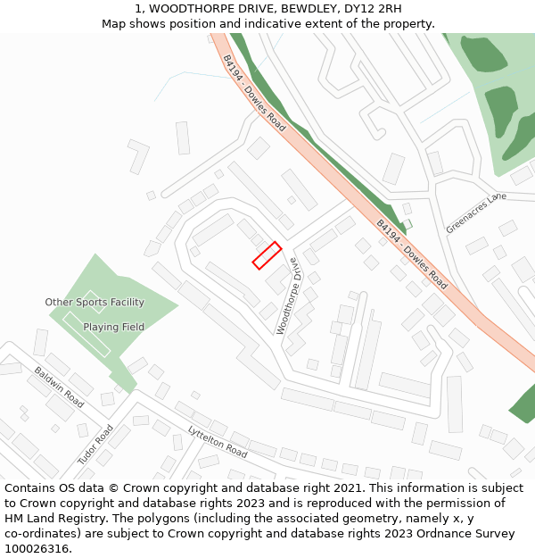1, WOODTHORPE DRIVE, BEWDLEY, DY12 2RH: Location map and indicative extent of plot