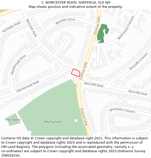 1, WORCESTER ROAD, SHEFFIELD, S10 4JH: Location map and indicative extent of plot