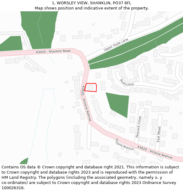 1, WORSLEY VIEW, SHANKLIN, PO37 6FL: Location map and indicative extent of plot