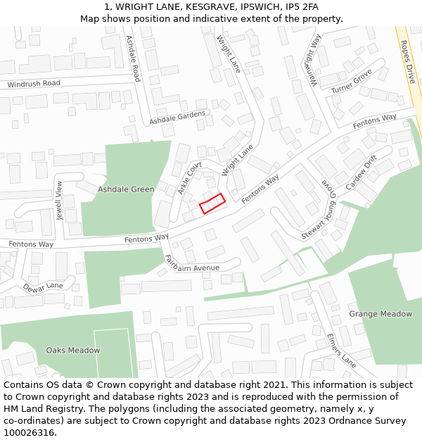 1, WRIGHT LANE, KESGRAVE, IPSWICH, IP5 2FA: Location map and indicative extent of plot