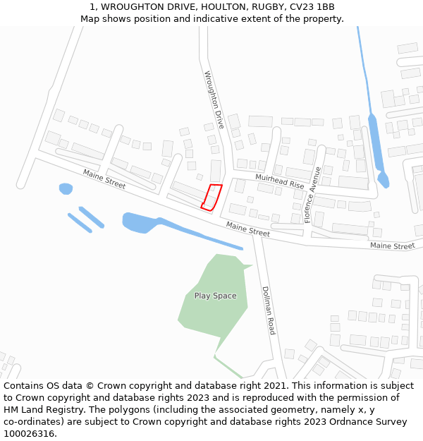 1, WROUGHTON DRIVE, HOULTON, RUGBY, CV23 1BB: Location map and indicative extent of plot