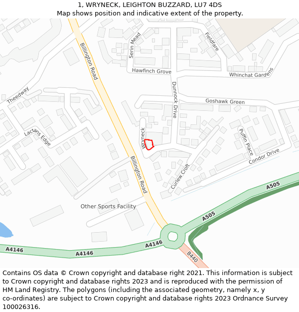 1, WRYNECK, LEIGHTON BUZZARD, LU7 4DS: Location map and indicative extent of plot