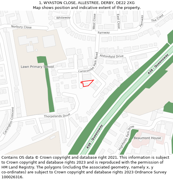 1, WYASTON CLOSE, ALLESTREE, DERBY, DE22 2XG: Location map and indicative extent of plot