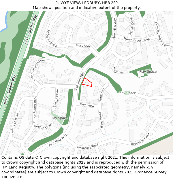 1, WYE VIEW, LEDBURY, HR8 2FP: Location map and indicative extent of plot