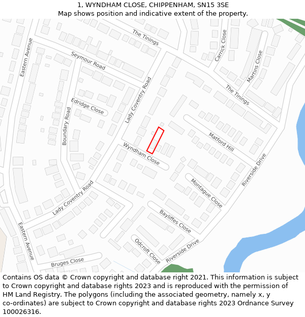 1, WYNDHAM CLOSE, CHIPPENHAM, SN15 3SE: Location map and indicative extent of plot