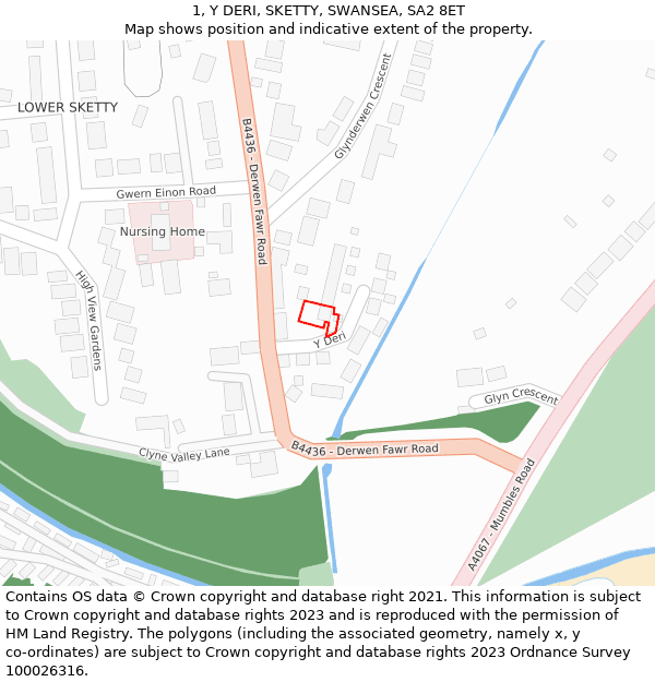 1, Y DERI, SKETTY, SWANSEA, SA2 8ET: Location map and indicative extent of plot