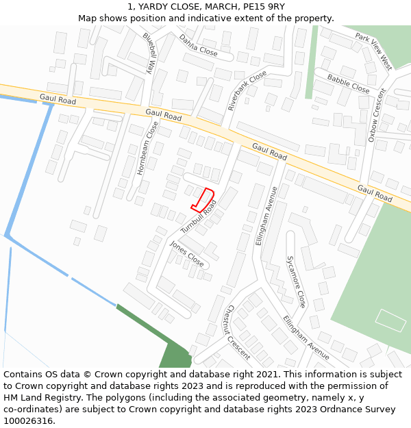 1, YARDY CLOSE, MARCH, PE15 9RY: Location map and indicative extent of plot