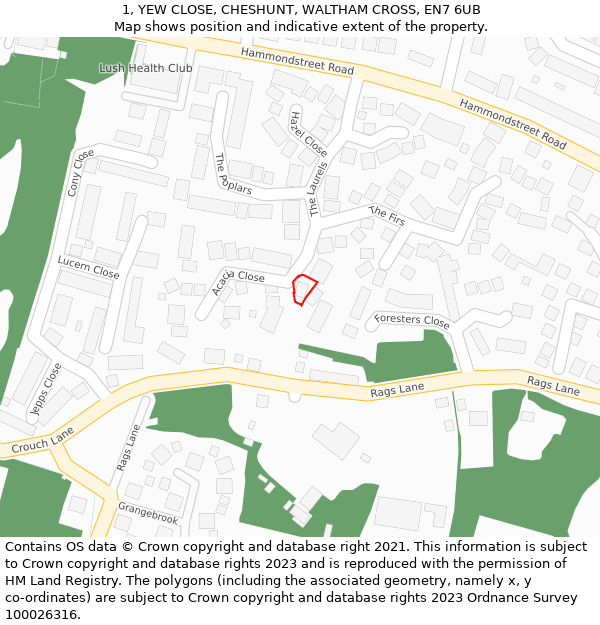 1, YEW CLOSE, CHESHUNT, WALTHAM CROSS, EN7 6UB: Location map and indicative extent of plot