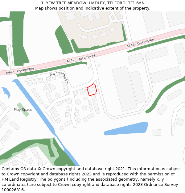 1, YEW TREE MEADOW, HADLEY, TELFORD, TF1 6AN: Location map and indicative extent of plot