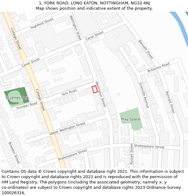 1, YORK ROAD, LONG EATON, NOTTINGHAM, NG10 4NJ: Location map and indicative extent of plot