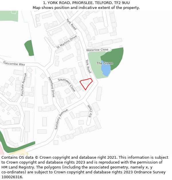 1, YORK ROAD, PRIORSLEE, TELFORD, TF2 9UU: Location map and indicative extent of plot