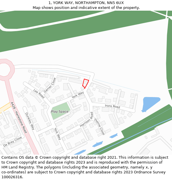 1, YORK WAY, NORTHAMPTON, NN5 6UX: Location map and indicative extent of plot