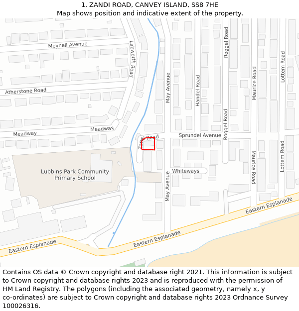 1, ZANDI ROAD, CANVEY ISLAND, SS8 7HE: Location map and indicative extent of plot