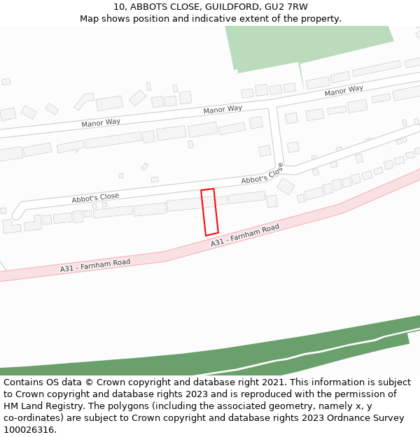 10, ABBOTS CLOSE, GUILDFORD, GU2 7RW: Location map and indicative extent of plot