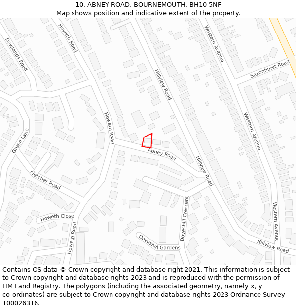 10, ABNEY ROAD, BOURNEMOUTH, BH10 5NF: Location map and indicative extent of plot