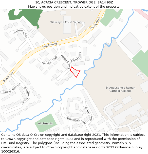 10, ACACIA CRESCENT, TROWBRIDGE, BA14 9SZ: Location map and indicative extent of plot