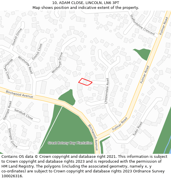 10, ADAM CLOSE, LINCOLN, LN6 3PT: Location map and indicative extent of plot