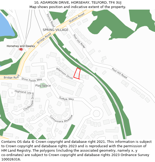 10, ADAMSON DRIVE, HORSEHAY, TELFORD, TF4 3UJ: Location map and indicative extent of plot