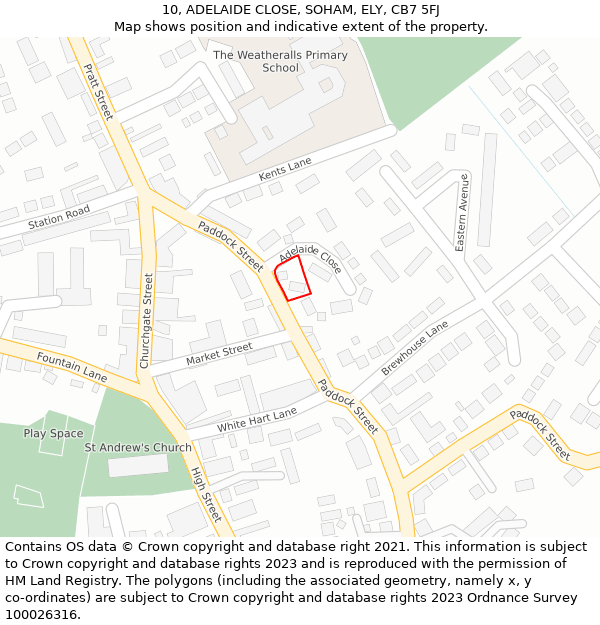 10, ADELAIDE CLOSE, SOHAM, ELY, CB7 5FJ: Location map and indicative extent of plot