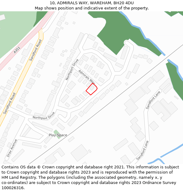 10, ADMIRALS WAY, WAREHAM, BH20 4DU: Location map and indicative extent of plot