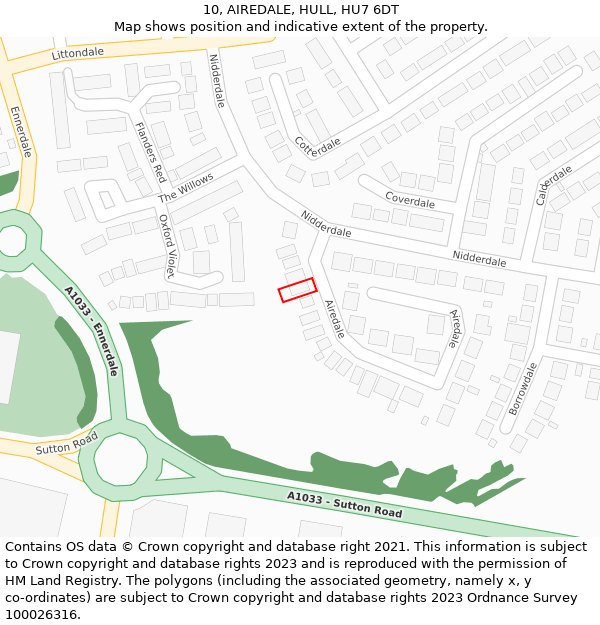 10, AIREDALE, HULL, HU7 6DT: Location map and indicative extent of plot