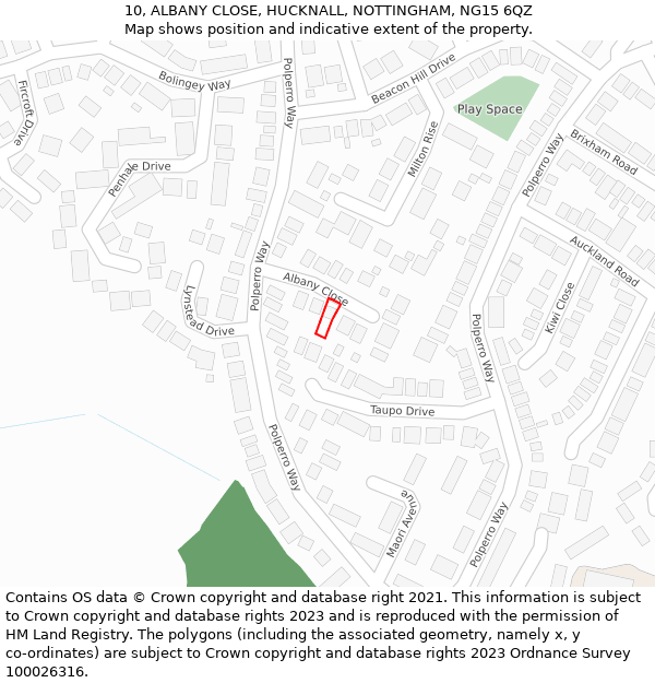 10, ALBANY CLOSE, HUCKNALL, NOTTINGHAM, NG15 6QZ: Location map and indicative extent of plot