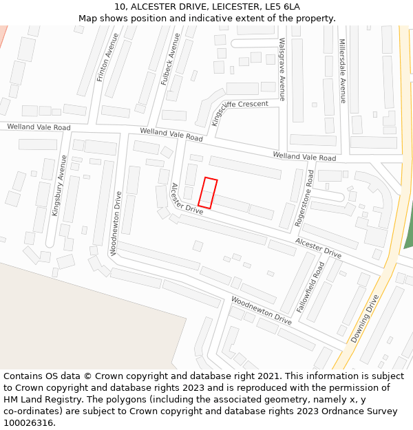 10, ALCESTER DRIVE, LEICESTER, LE5 6LA: Location map and indicative extent of plot