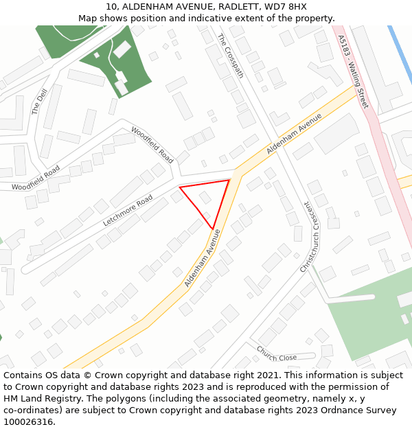 10, ALDENHAM AVENUE, RADLETT, WD7 8HX: Location map and indicative extent of plot