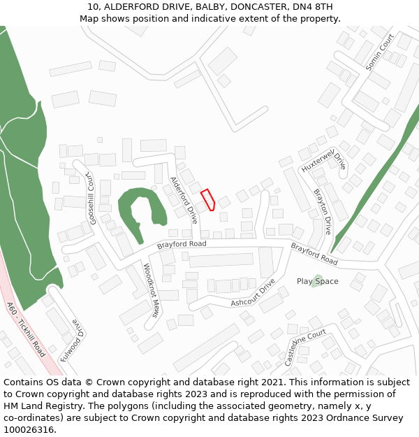 10, ALDERFORD DRIVE, BALBY, DONCASTER, DN4 8TH: Location map and indicative extent of plot