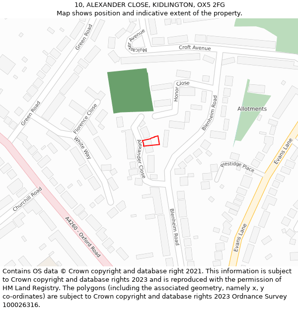 10, ALEXANDER CLOSE, KIDLINGTON, OX5 2FG: Location map and indicative extent of plot