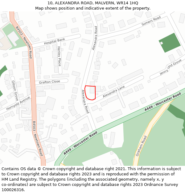 10, ALEXANDRA ROAD, MALVERN, WR14 1HQ: Location map and indicative extent of plot