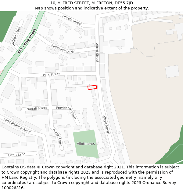 10, ALFRED STREET, ALFRETON, DE55 7JD: Location map and indicative extent of plot