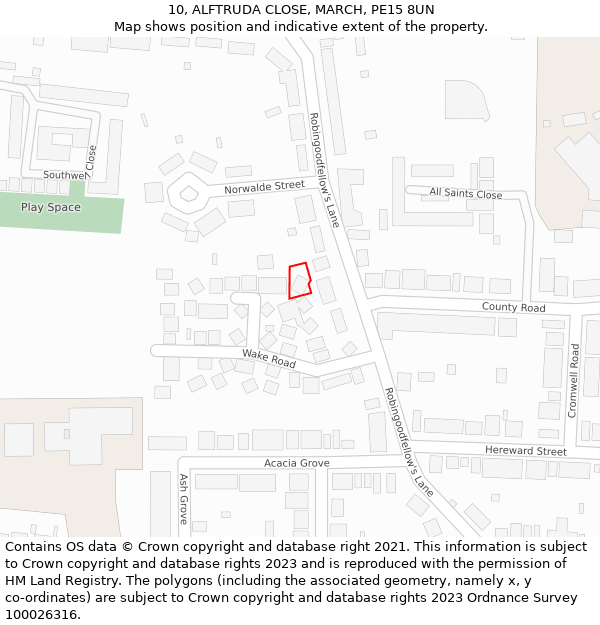 10, ALFTRUDA CLOSE, MARCH, PE15 8UN: Location map and indicative extent of plot