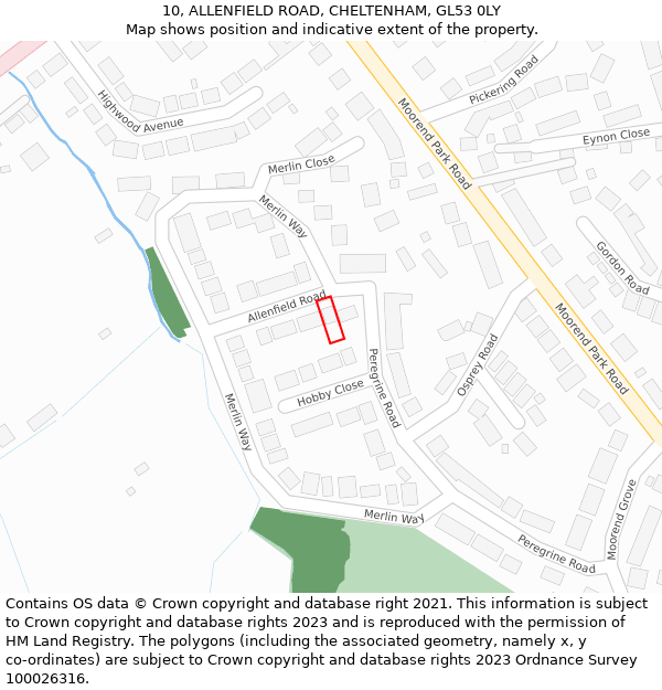 10, ALLENFIELD ROAD, CHELTENHAM, GL53 0LY: Location map and indicative extent of plot