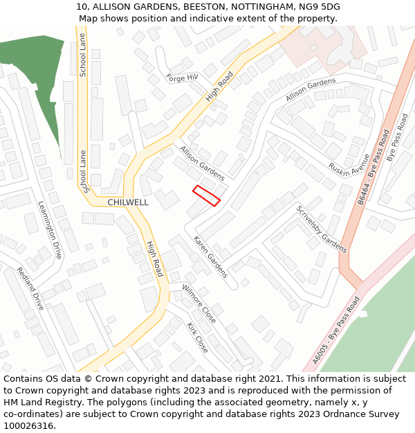 10, ALLISON GARDENS, BEESTON, NOTTINGHAM, NG9 5DG: Location map and indicative extent of plot