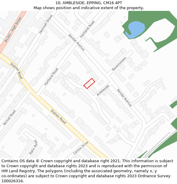 10, AMBLESIDE, EPPING, CM16 4PT: Location map and indicative extent of plot