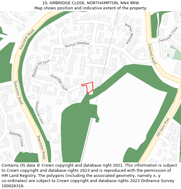 10, AMBRIDGE CLOSE, NORTHAMPTON, NN4 9RW: Location map and indicative extent of plot
