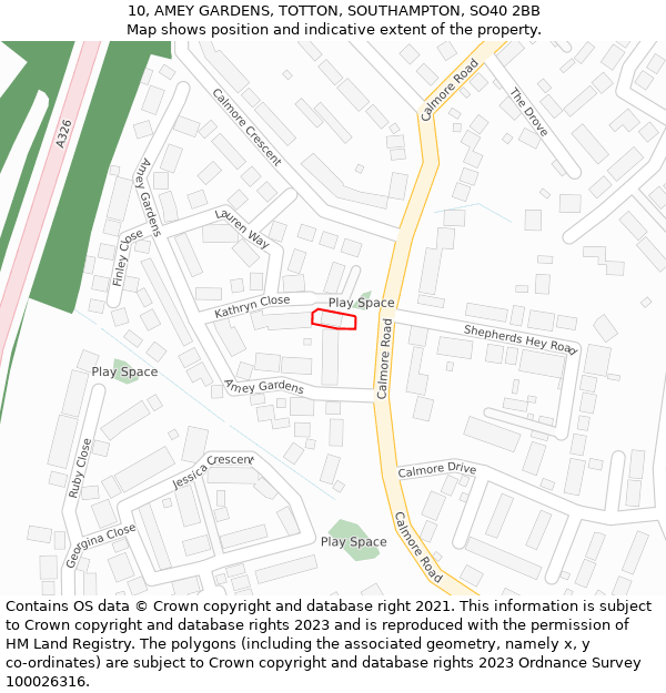 10, AMEY GARDENS, TOTTON, SOUTHAMPTON, SO40 2BB: Location map and indicative extent of plot