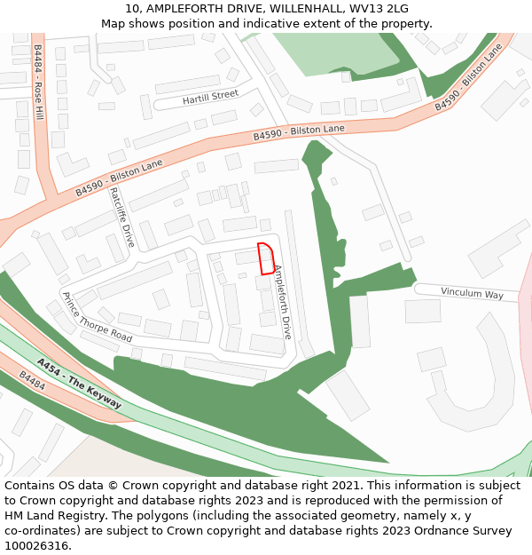 10, AMPLEFORTH DRIVE, WILLENHALL, WV13 2LG: Location map and indicative extent of plot