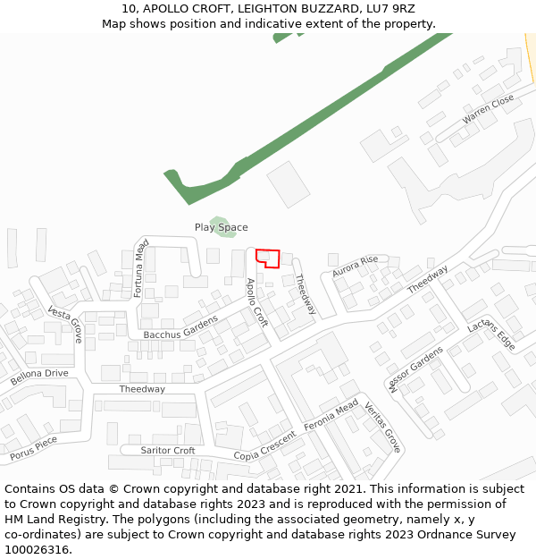 10, APOLLO CROFT, LEIGHTON BUZZARD, LU7 9RZ: Location map and indicative extent of plot