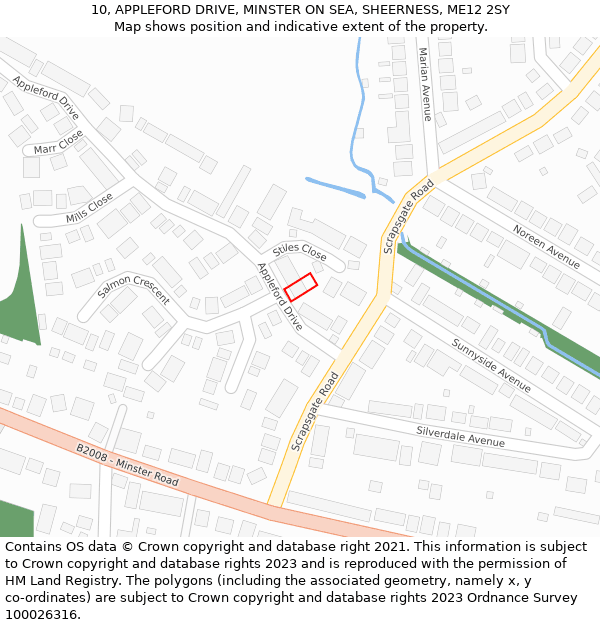 10, APPLEFORD DRIVE, MINSTER ON SEA, SHEERNESS, ME12 2SY: Location map and indicative extent of plot