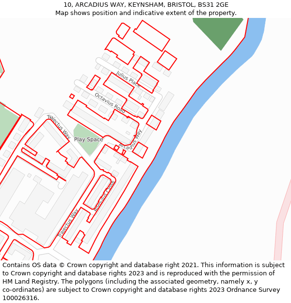 10, ARCADIUS WAY, KEYNSHAM, BRISTOL, BS31 2GE: Location map and indicative extent of plot